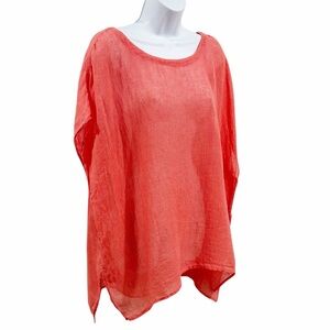 Eileen Fisher 100% Linen Gauze Striped Popover Tunic Beach Coverup size Medium